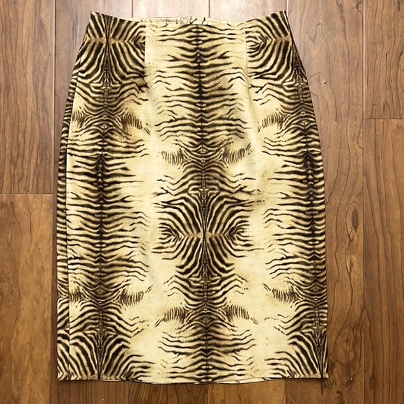 Tiger Animal Print Beige & Brown Pencil Skirt - Size 0 - XS 00 XXS - Picture 1 of 10